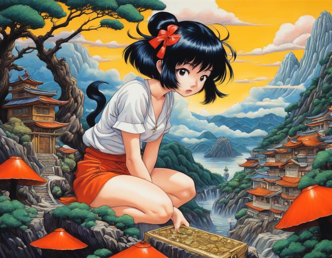 Hero Discovers Hidden Treasure in a Vibrant Fantasy Realm