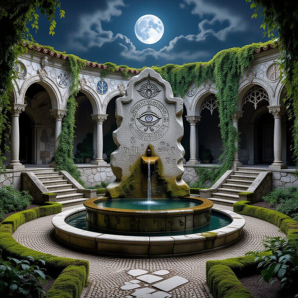 Esoteric Garden Fountain in Luigi Manini Style