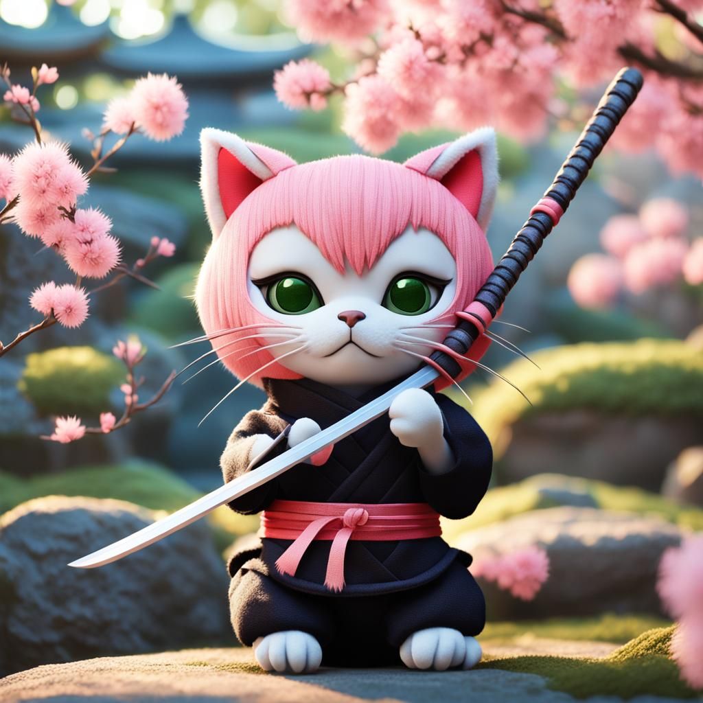 Ninja Kitten in Serene Japanese Garden