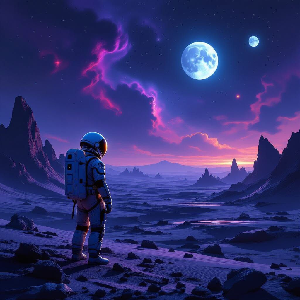 Lone Astronaut on Alien Planet