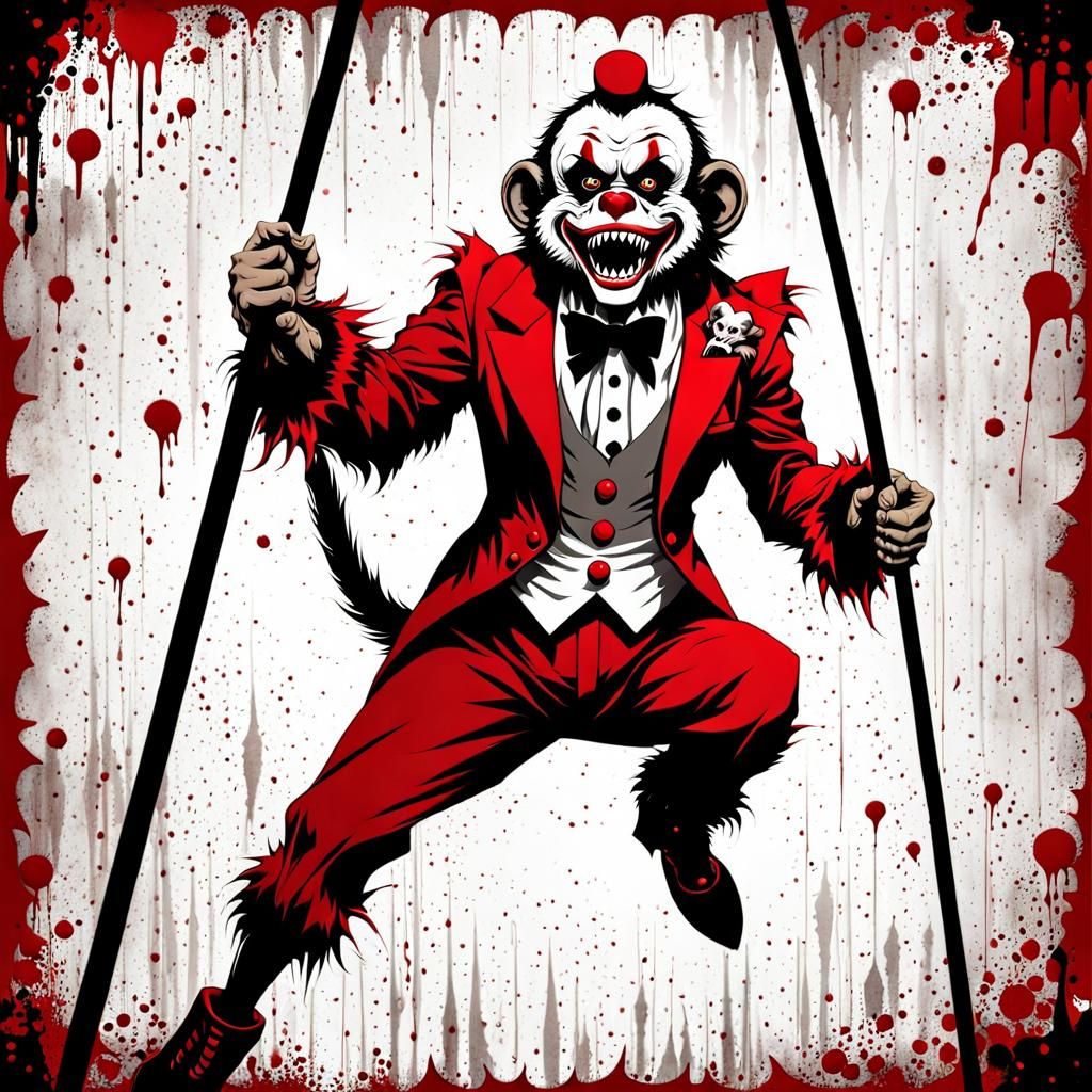 Grotesque Undead Monkey Clown in Dark Circus