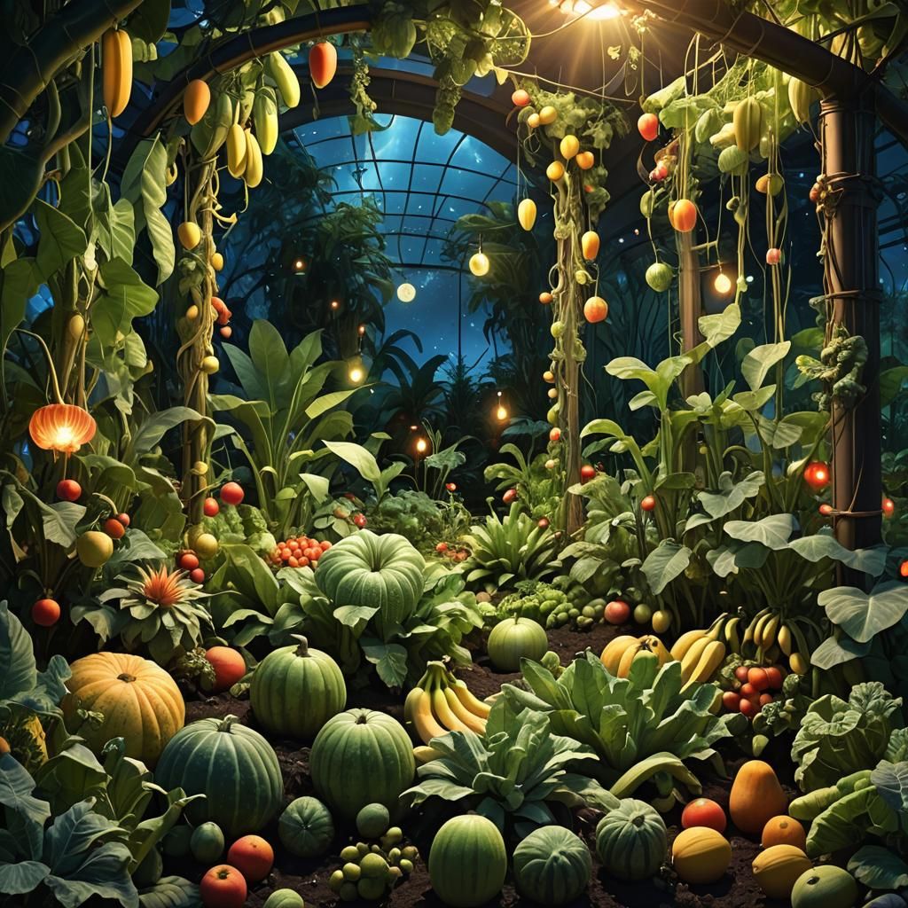 Bioluminescent Garden at Night in Miyazaki Style