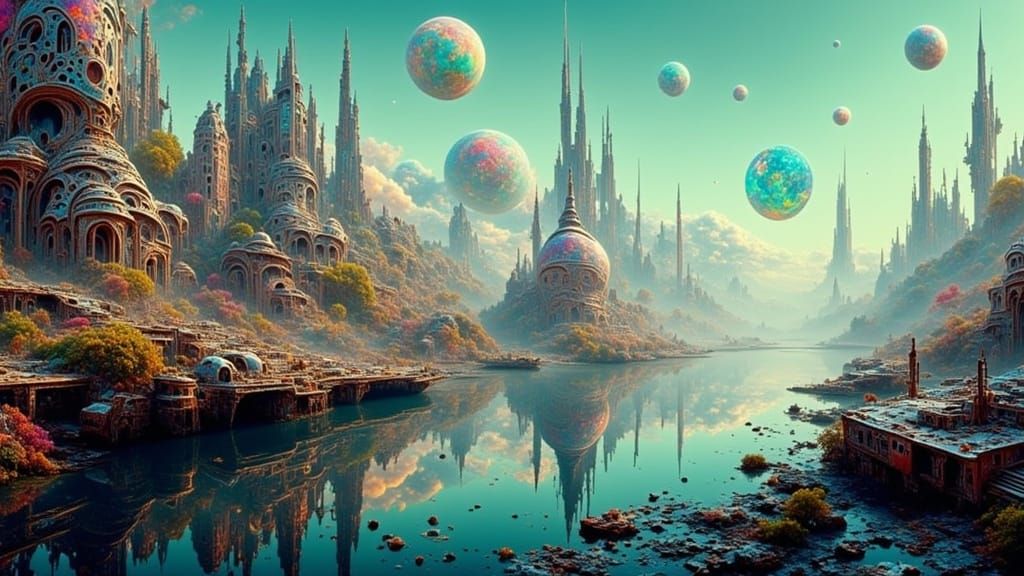 Futuristic Exoplanet Spaceport Harbor in Neon Style