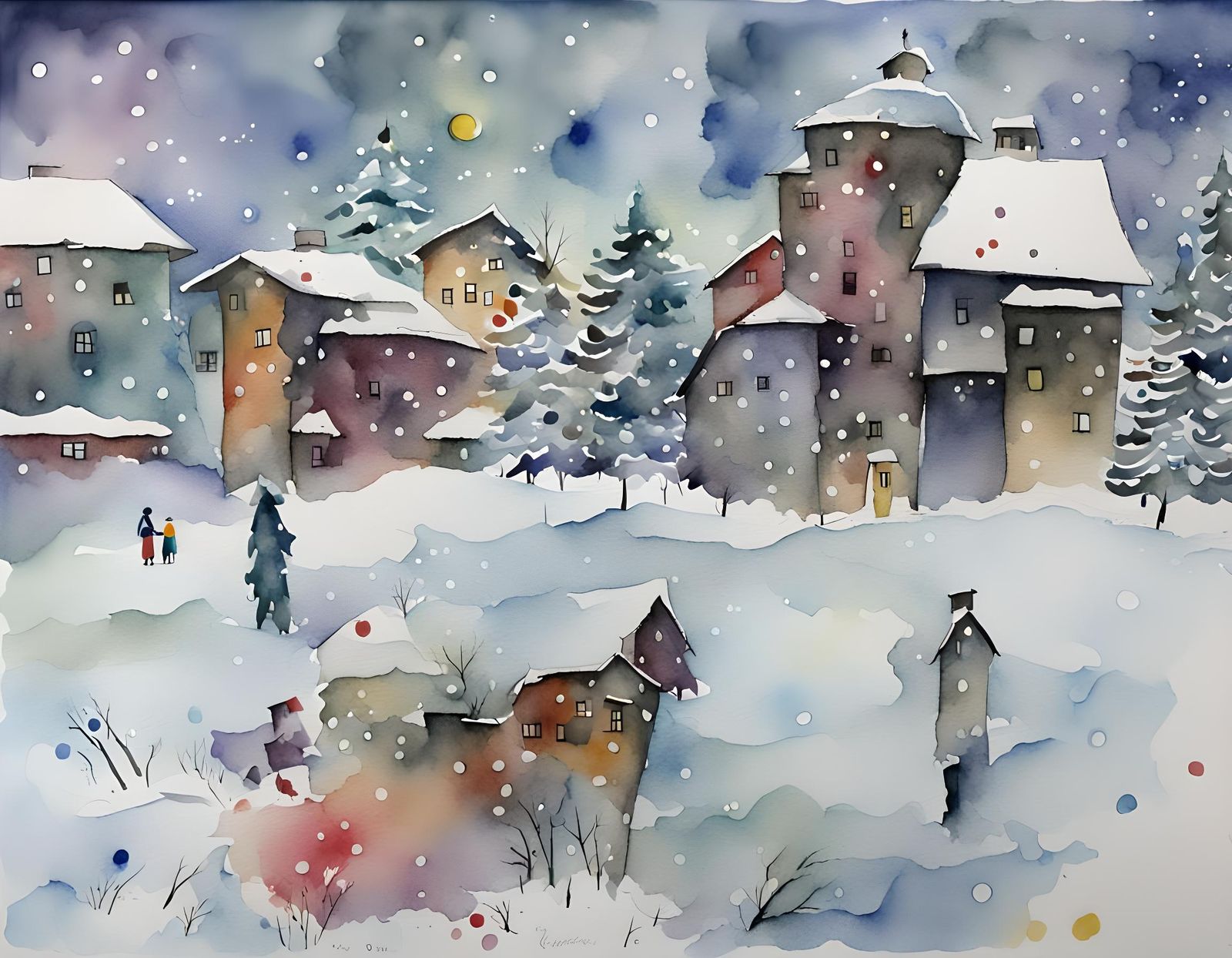 Kandinsky Style Watercolor Painting of Snow