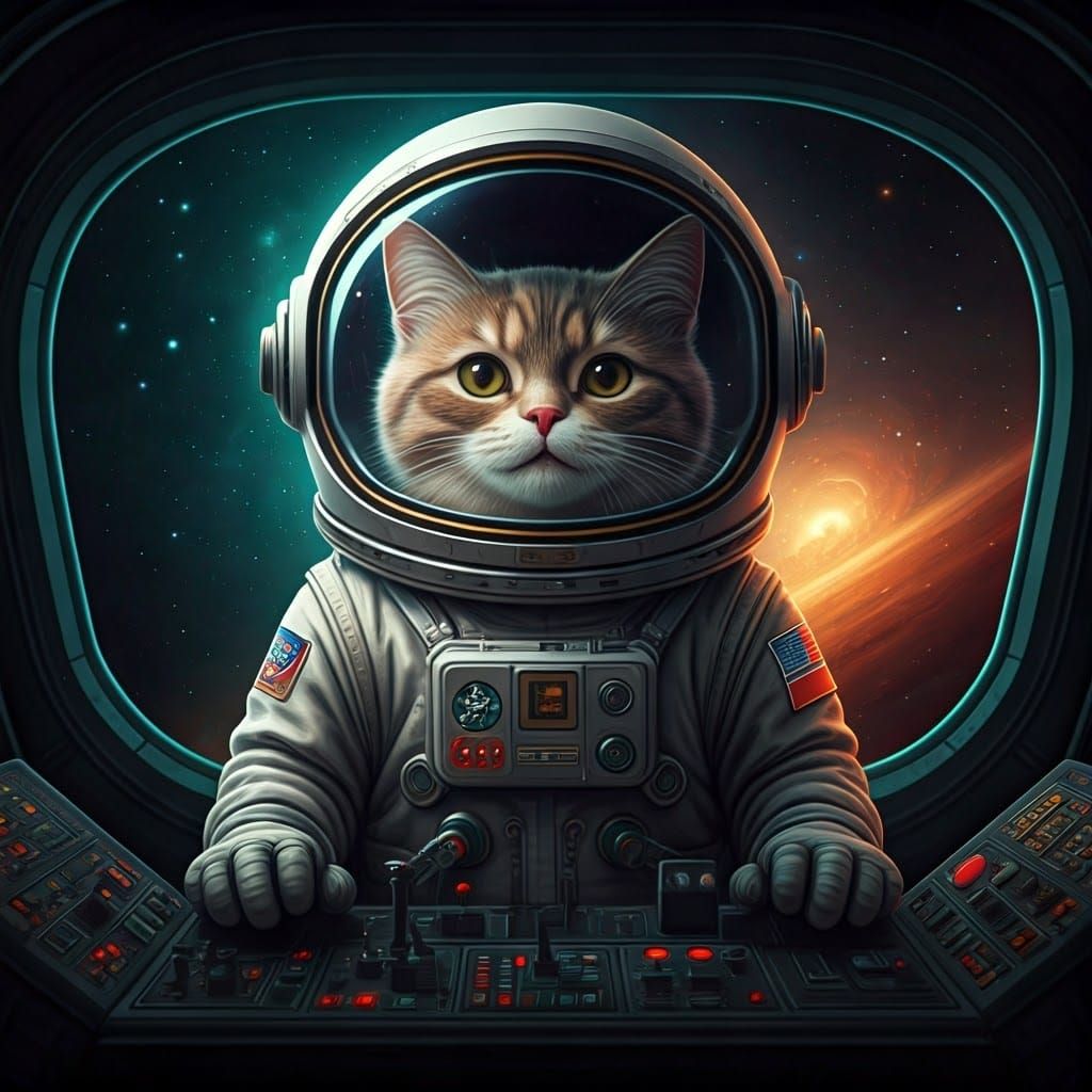 Whimsical Cat Pilot in Space