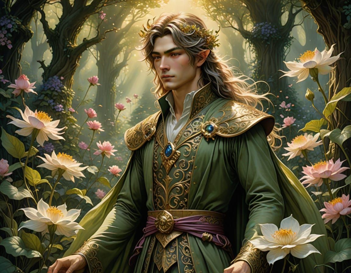 Ethereal Fairy Tending Lush Fantasy Garden in Whimsical Styl...