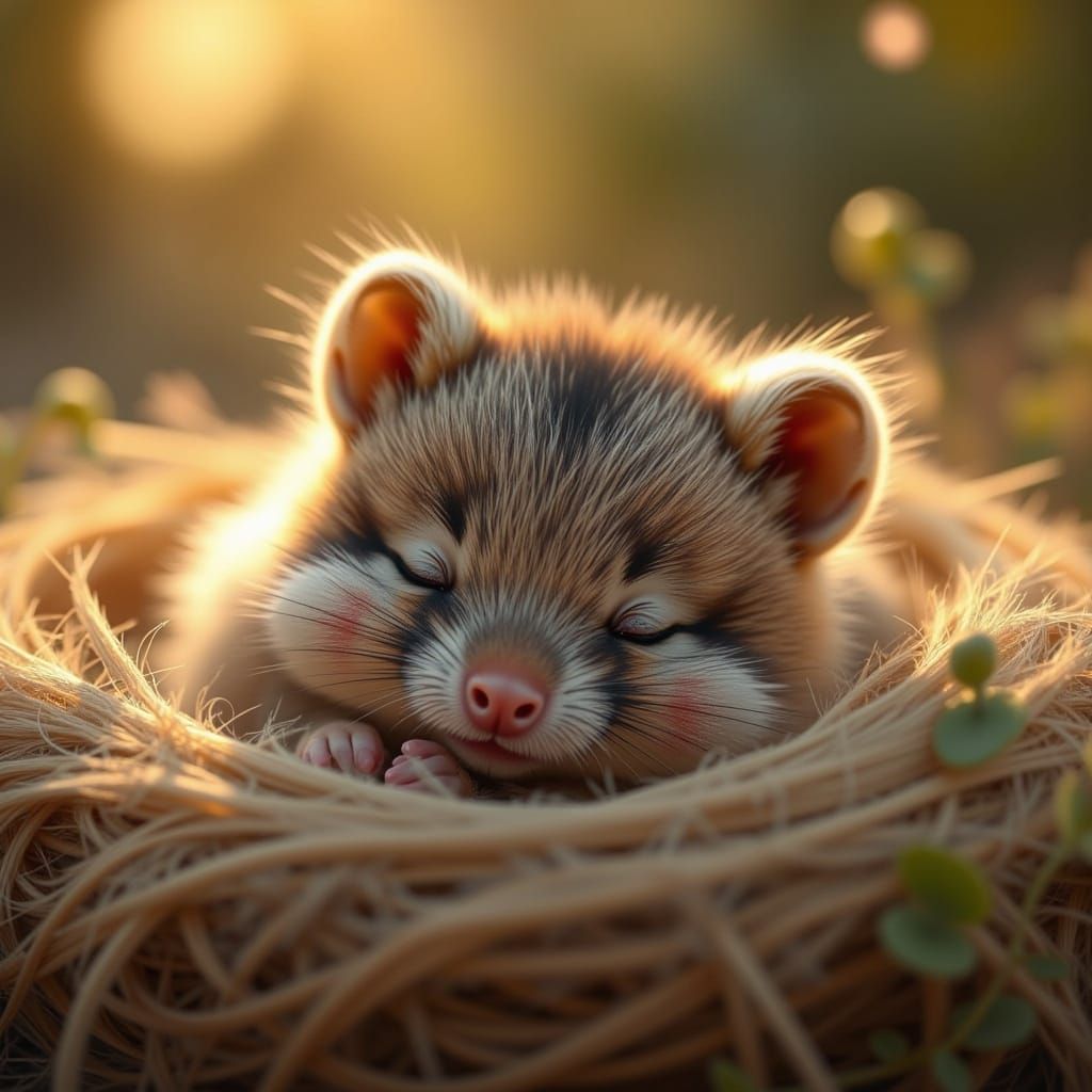 Chubby Quokka Baby Waking Up in Warm Evening Light