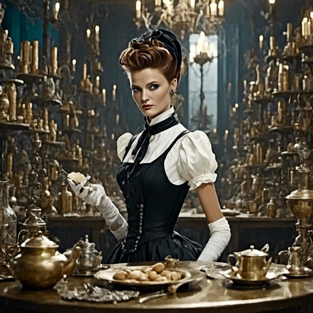 Steampunk Audrey Hepburn in Herbal Apothecary