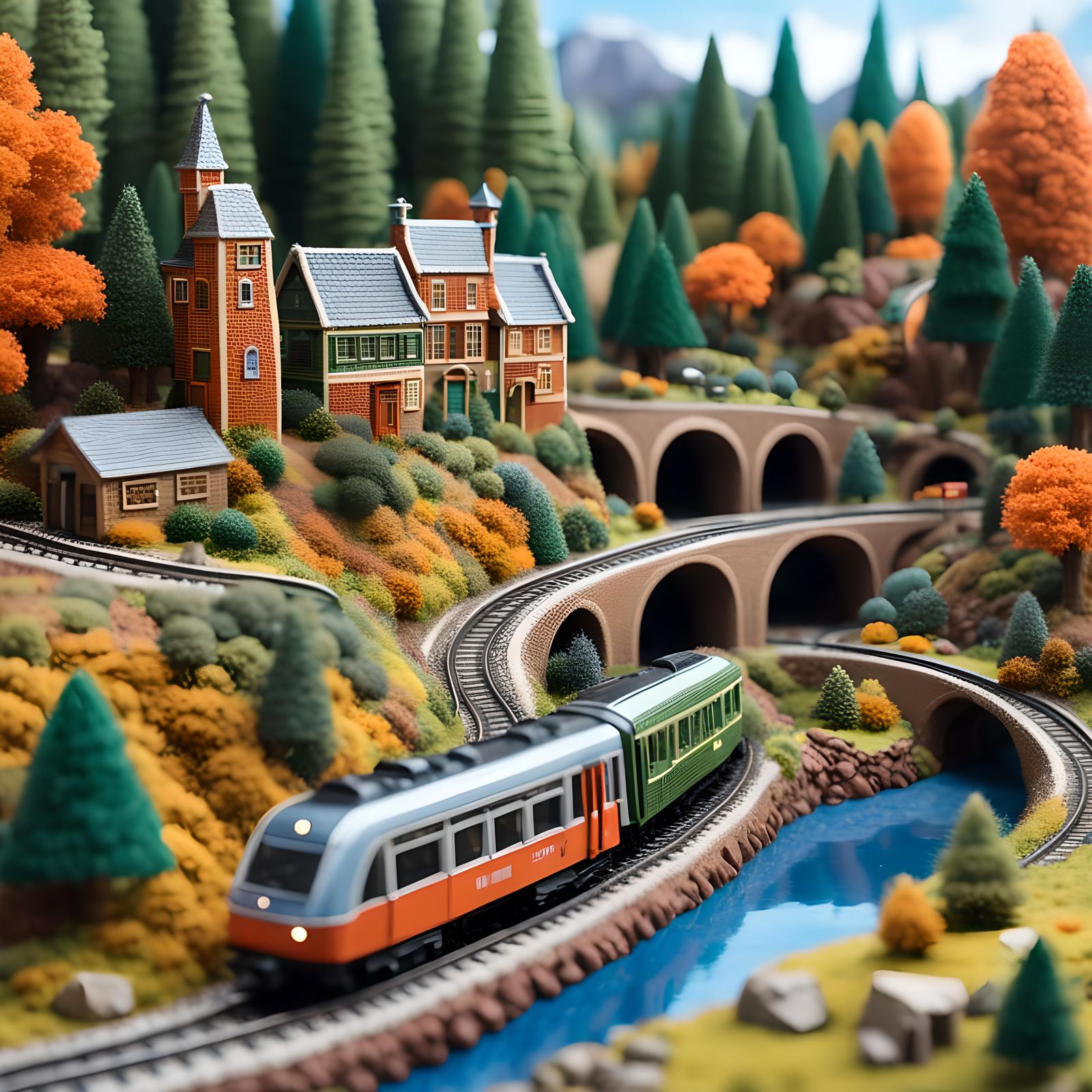 Detailed Miniature Train Set with Four Biomes
