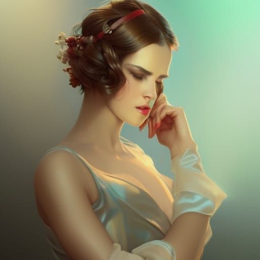 Woman in Satin Dress: Hyperdetailed Art Portrait