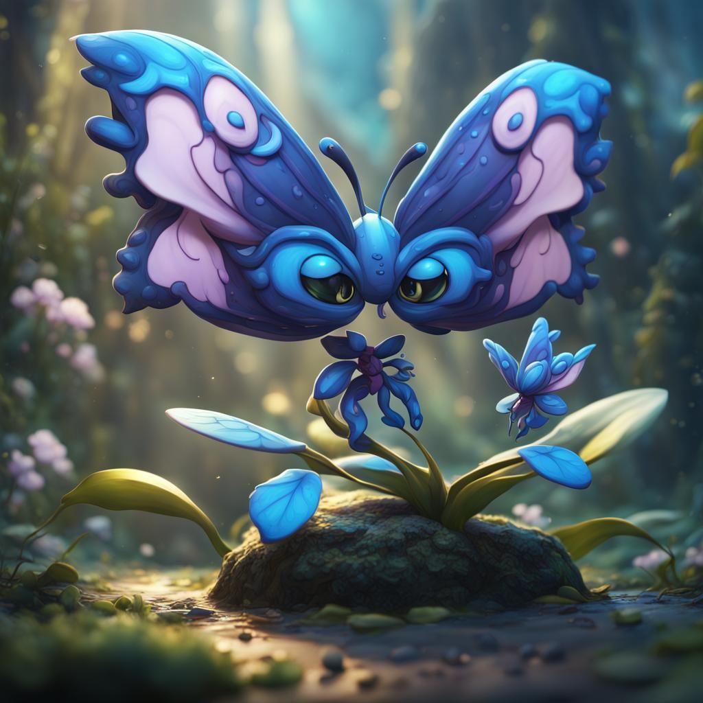 Chibi Blue Orchid Butterfly Matte Painting