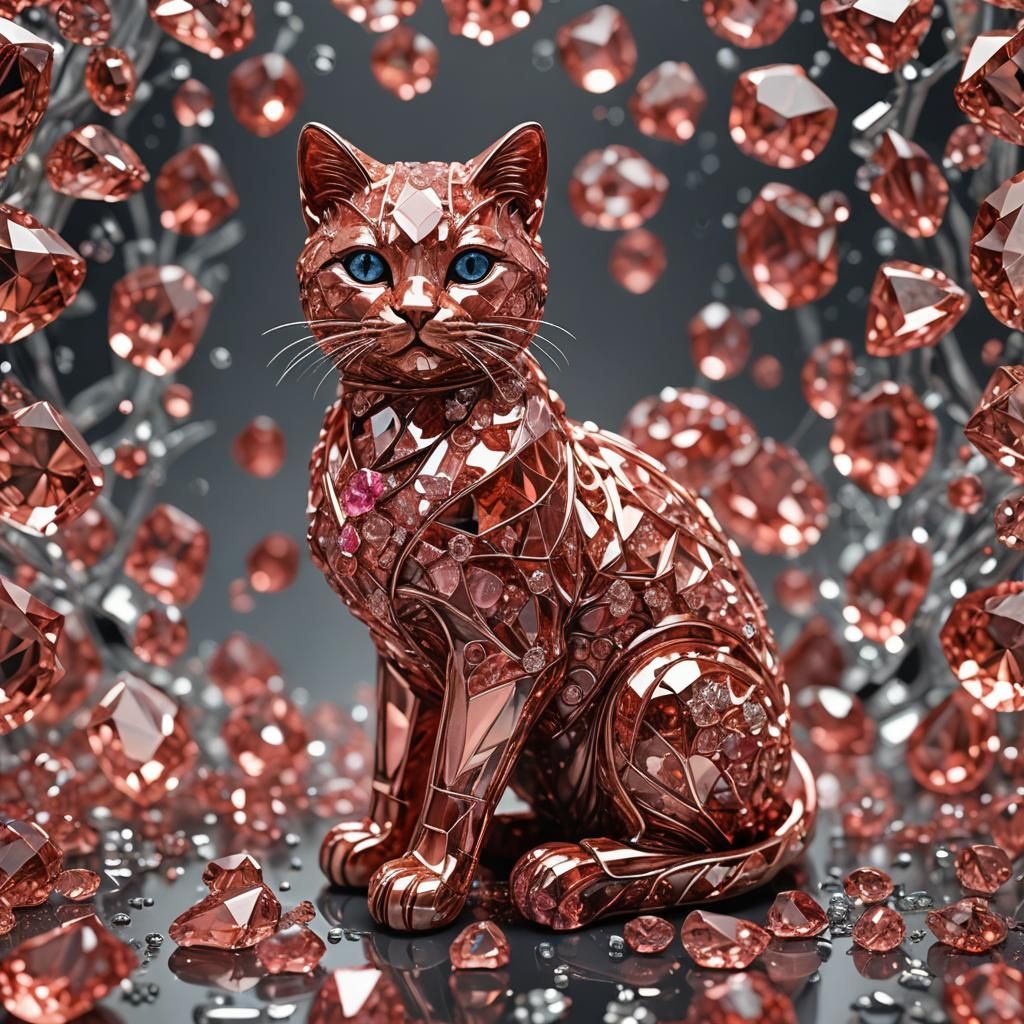 Padparadscha Sapphire and Rose Gold cat figurine 2