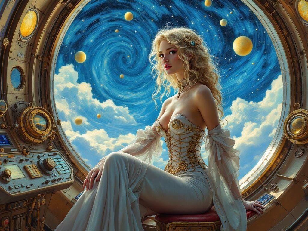 Retro-Futurist Aviatrix in Steampunk Observatory