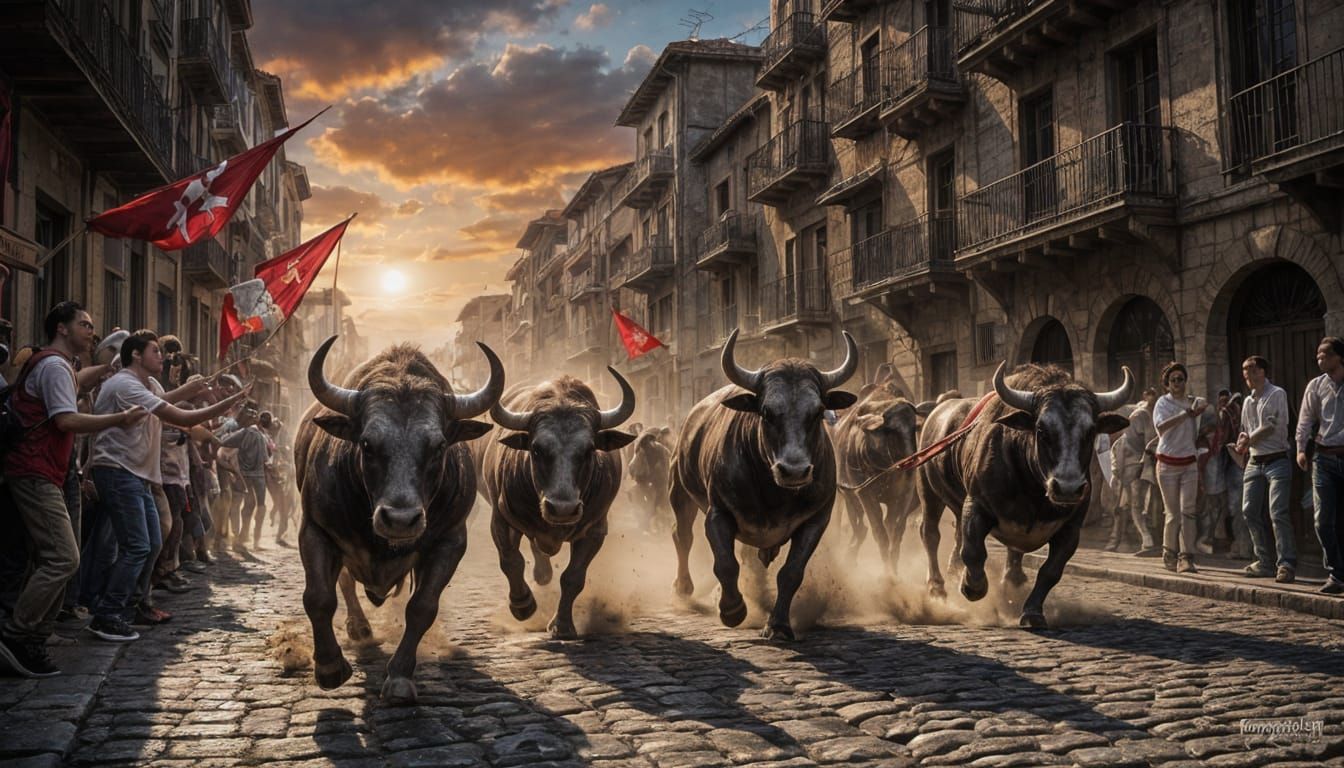 Running of the Bulls: Dramatic Action in Spanish Streets