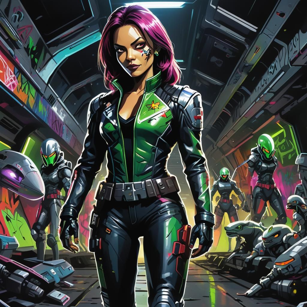 Female Space Pirate in Graffiti Art Style