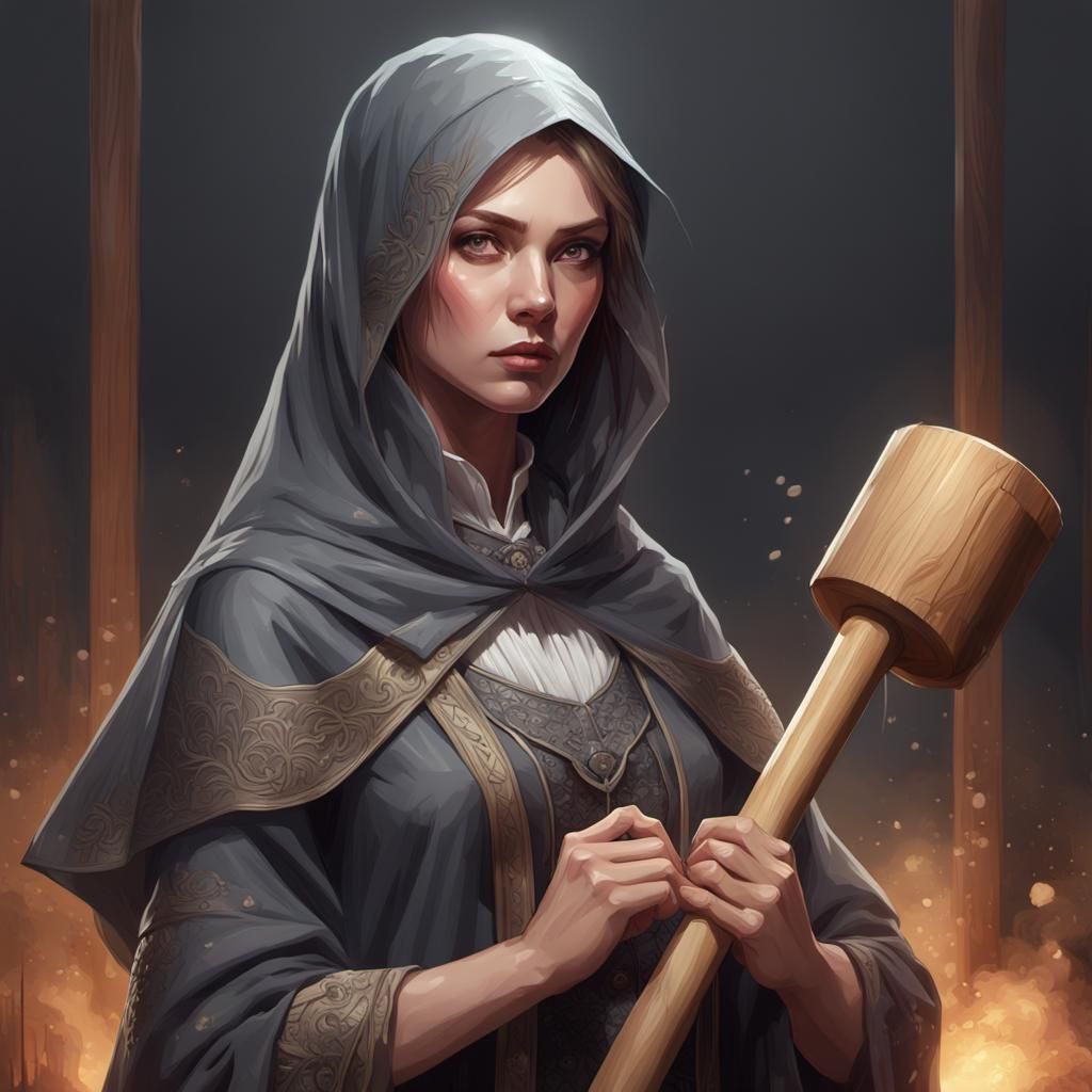 Veiled Woman with Mallet: Hyperdetailed Portrait