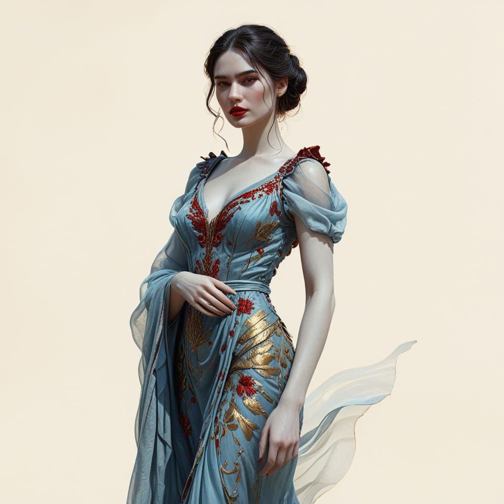 Woman in Blue Dress: Fantasy Oil Painting