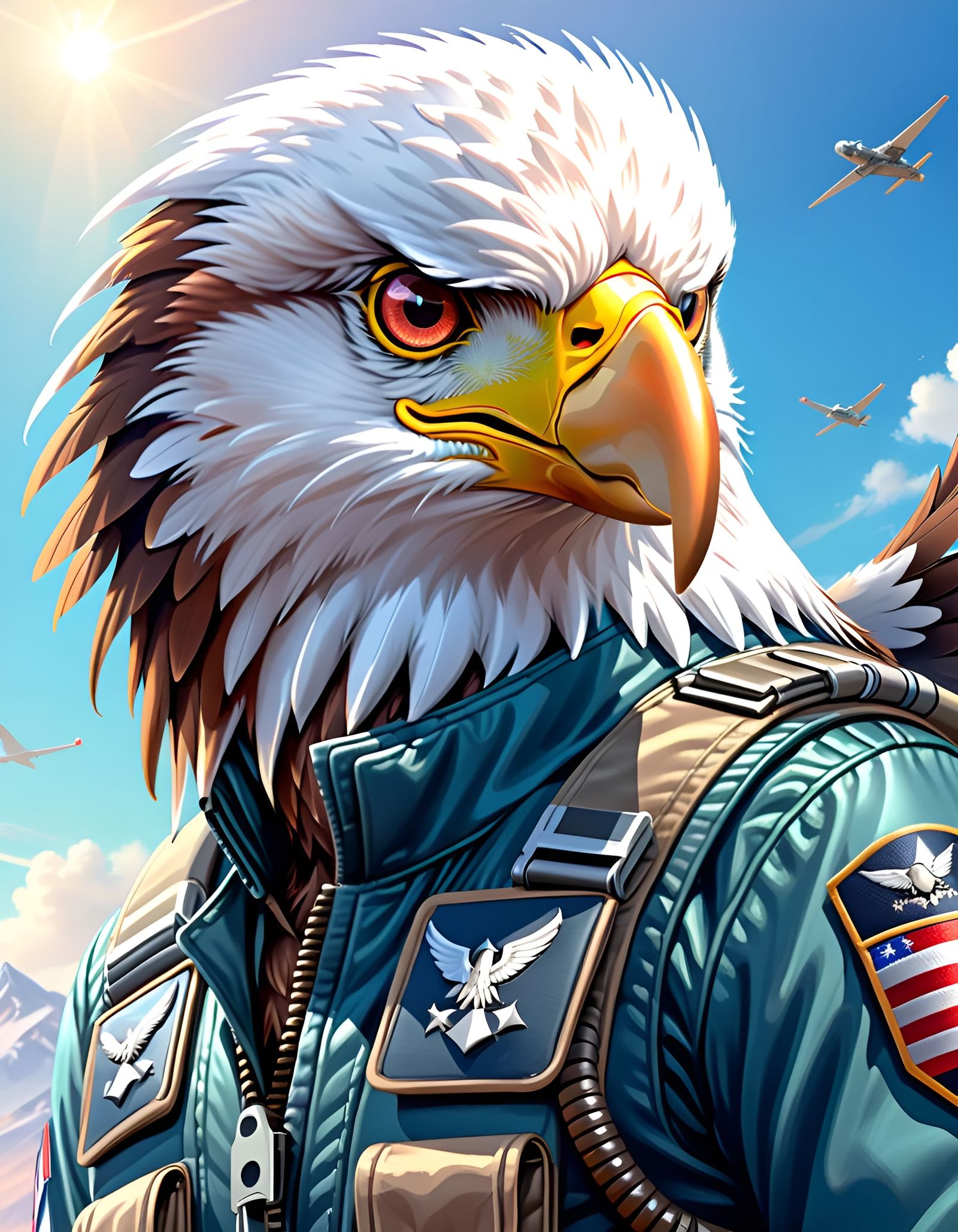 Eagle Ace Fighter Pilot in Hyperreal Illustration