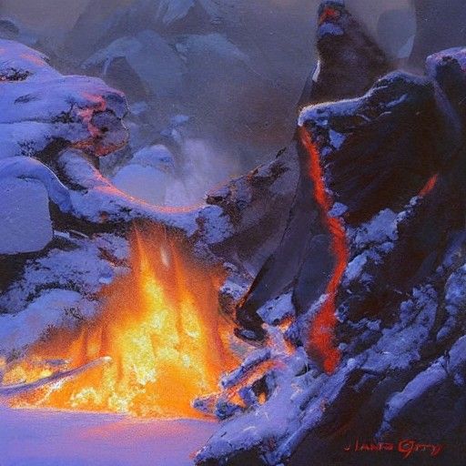 Dynamic Fire and Ice Oil Painting