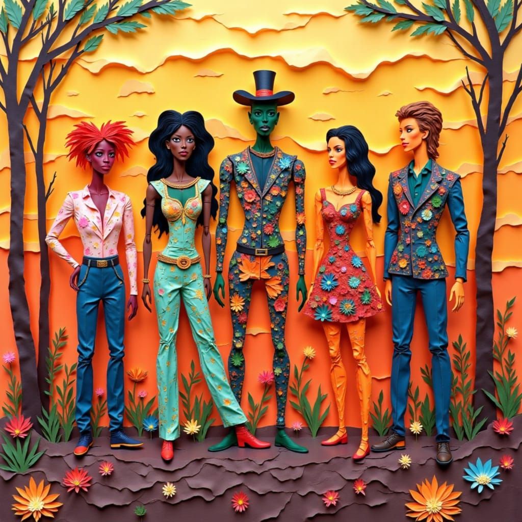 Colorful Paper Cutouts of Farscape Characters in Folk Art St...