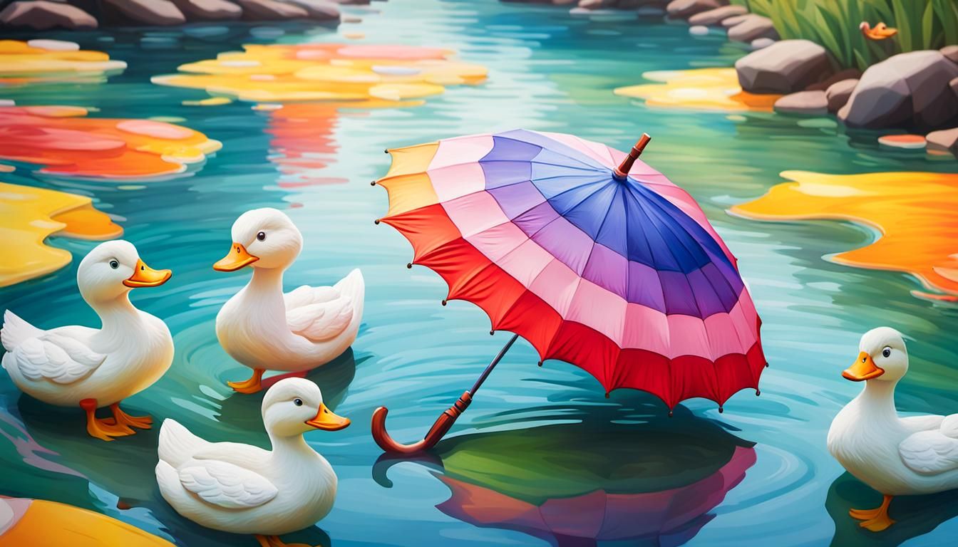 Surreal Umbrella Floats Down Serene River with Whimsical Sai...