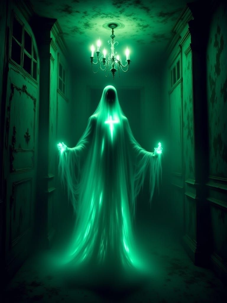Ethereal Ghost Portrait in Haunted Manor