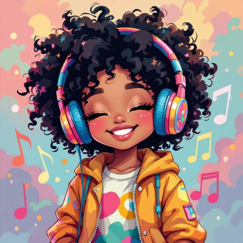 Chibi Puerto Rican Woman with Afro, in Whimsical Style