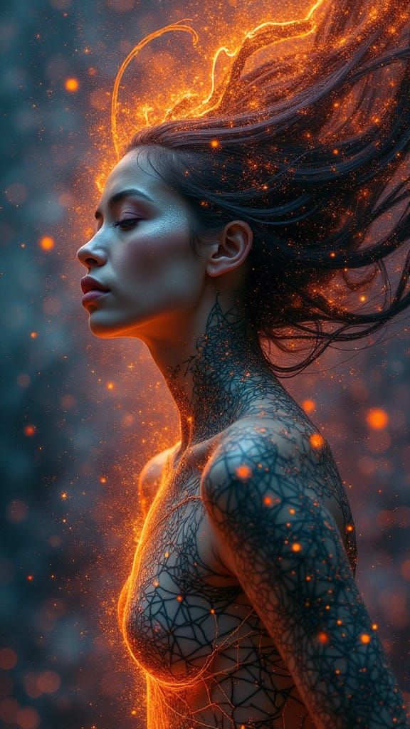 Angel Emerges from Chaos in Vibrant, Fractured Reality