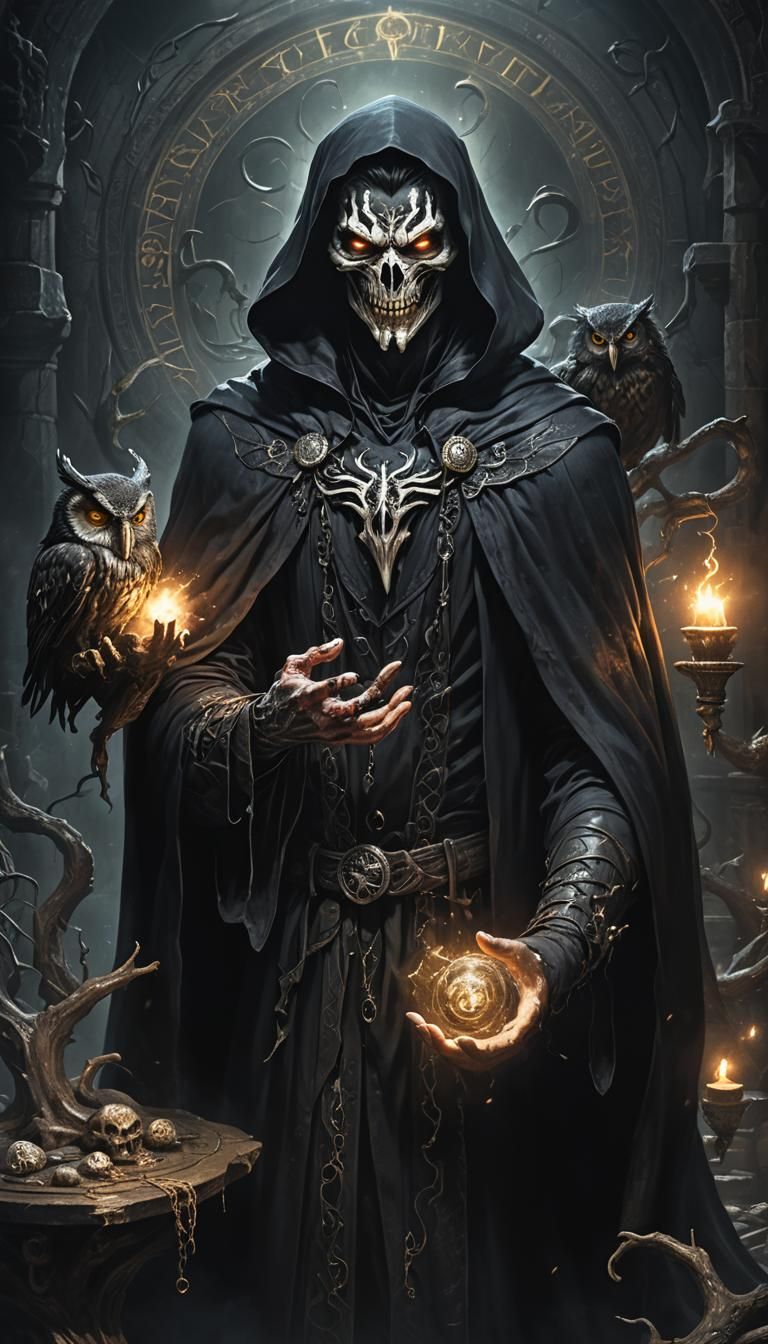 Dark Sorcerer Casting Spell with Ominous Shadows