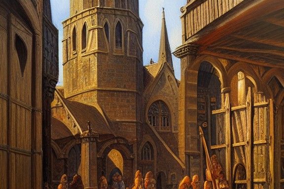 Medieval City in Oil Painting Style