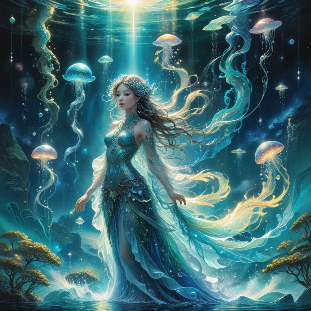 Blue Water Nymph in Anime Concept Art Style