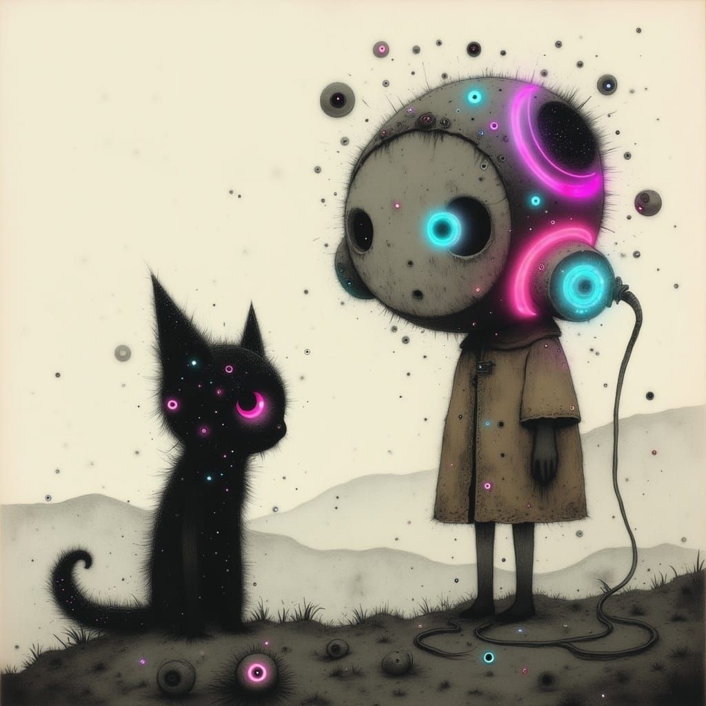 Retro-Futuristic Robot in Dreamy Landscape