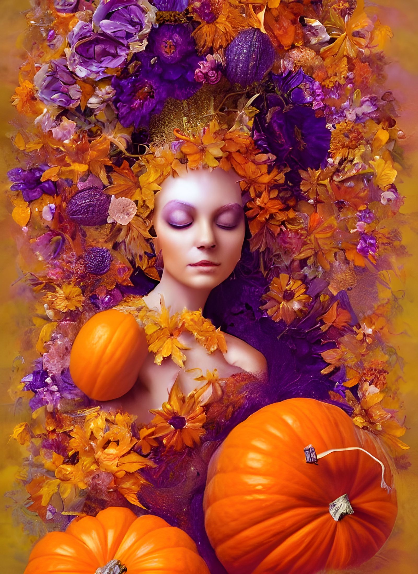 Ethereal Pumpkin Goddess Painting in Orange and Purple