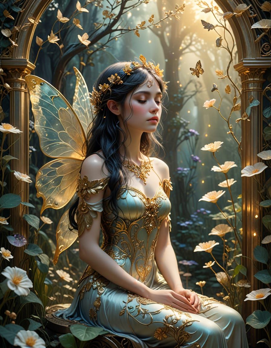Gothic Fairy Meditating in Enchanted Sanctuary