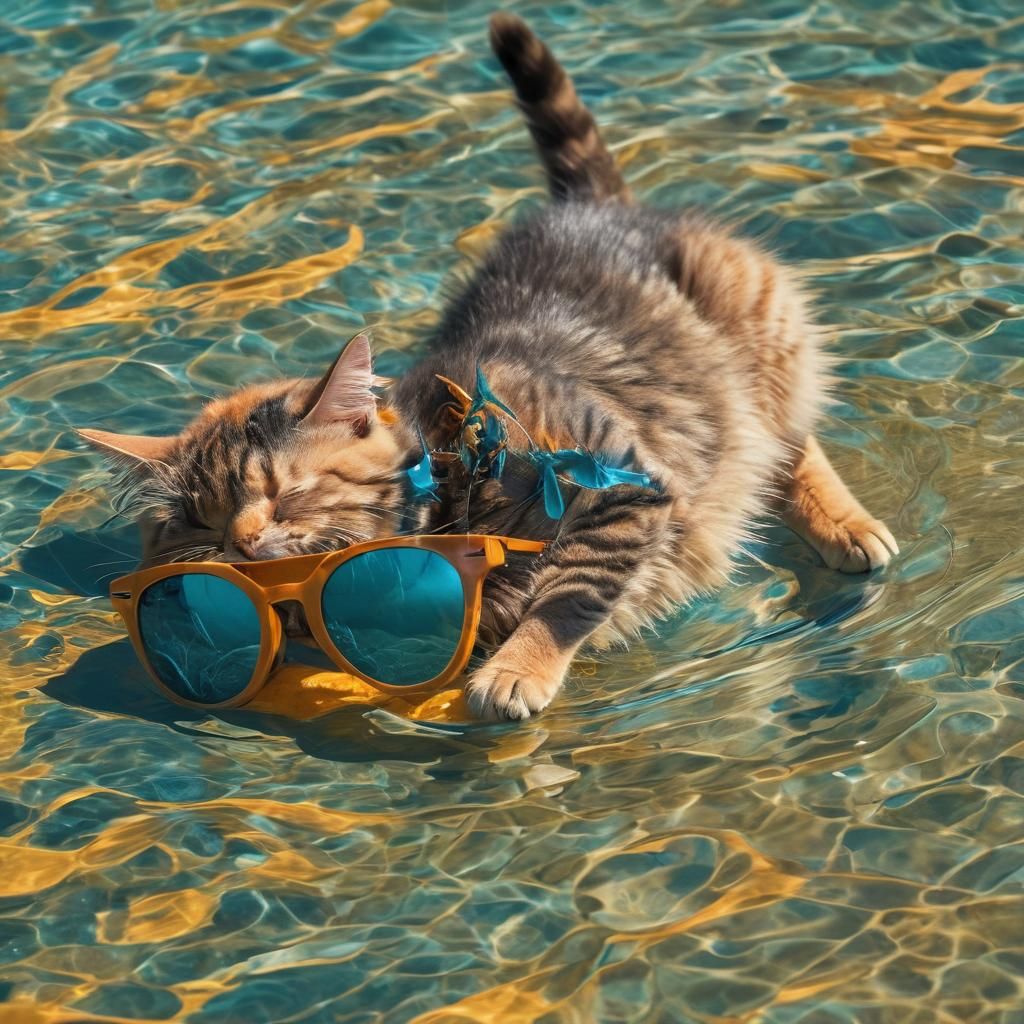 Cat with Sunglasses at Pool: Fantasy Concept Art