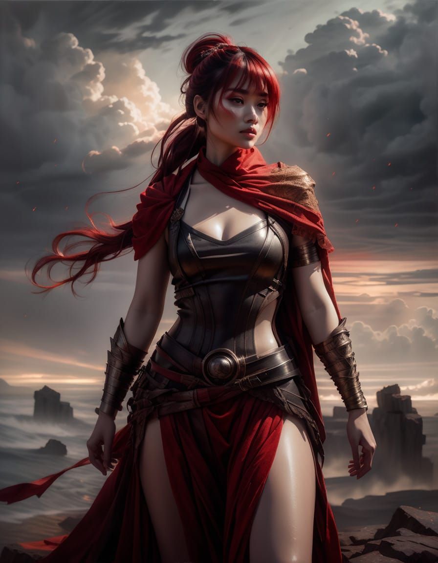 Ethereal Eve in Chiaroscuro Style, Dystopian Oil Painting