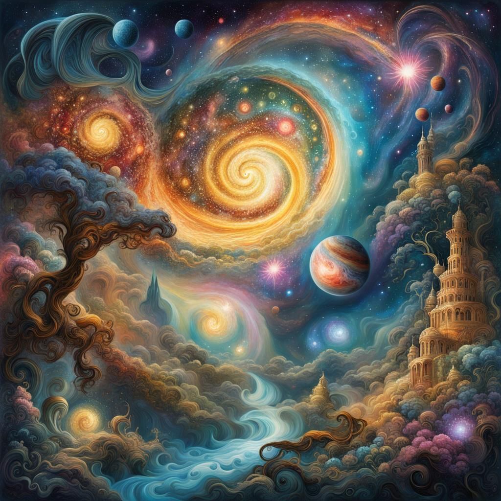 Swirling Galactic Dreamscape: Magical Fantasy Matte Painting
