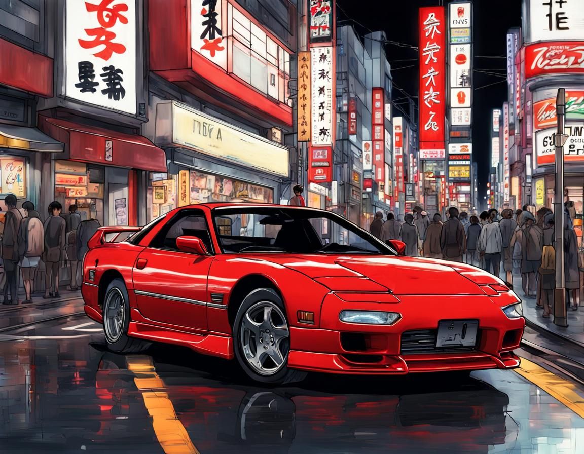 Mitsubishi 3000GT on Shibuya Street in Anime Style