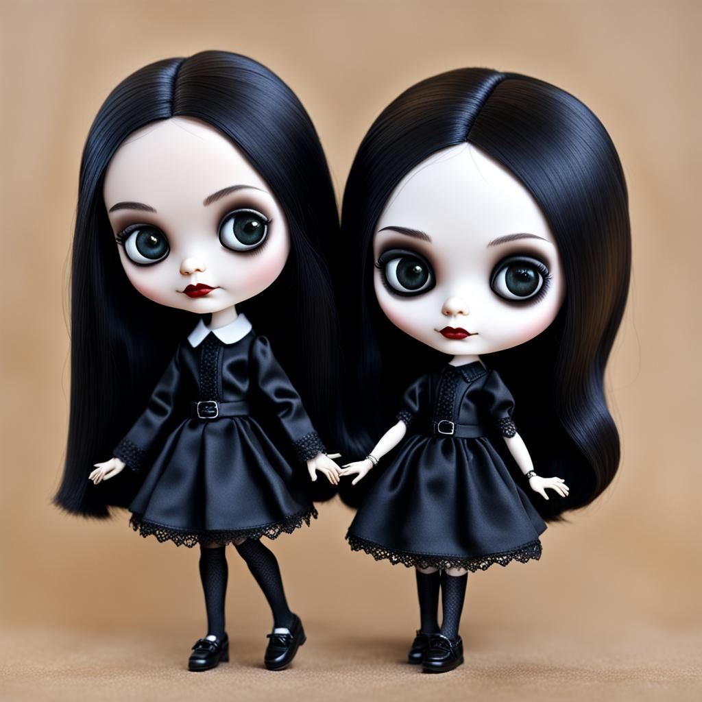 Blythe Dolls as Morticia and Wednesday Addams