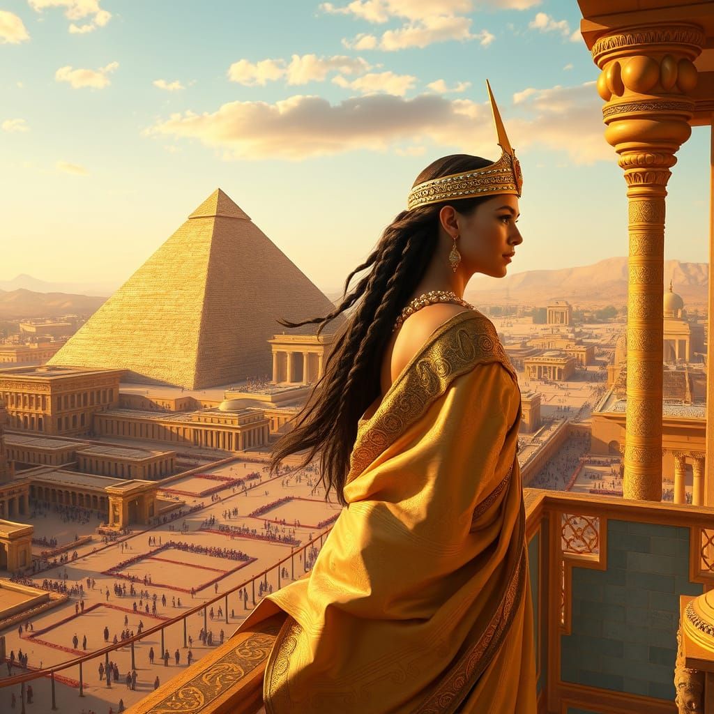 Majestic Egyptian Queen Overlooking Ancient City