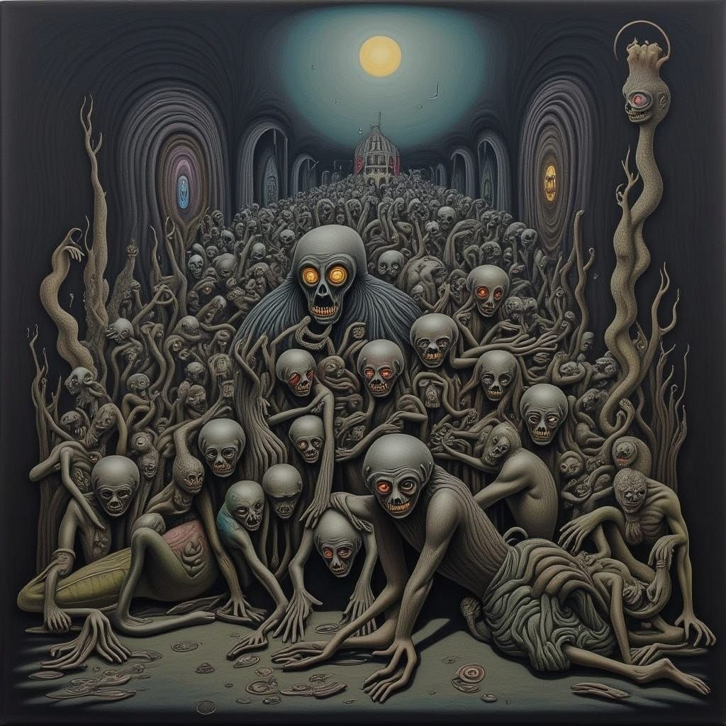 Zombie Horde Emerging from Ruined City