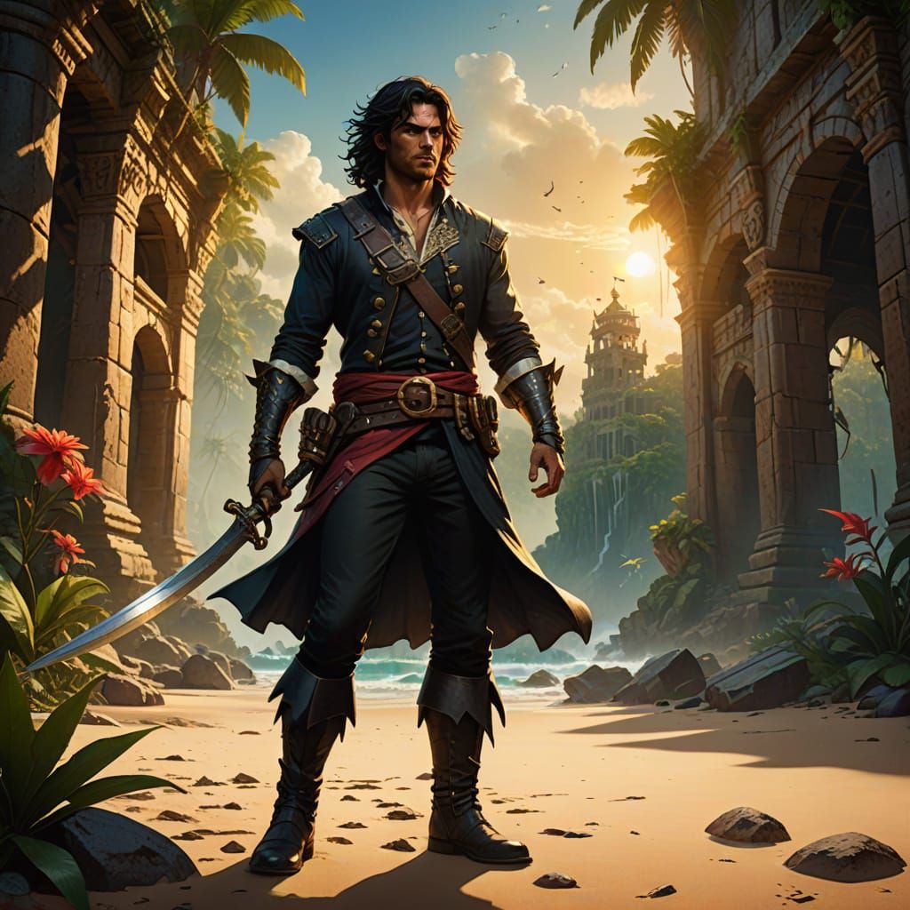 Swashbuckling Pirate Adventure on a Golden Beach