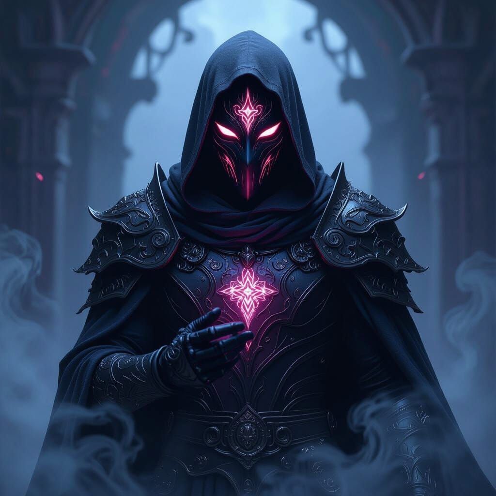 Dark Fantasy Avatar With Occult Card Mask in Cosmic Horror S...