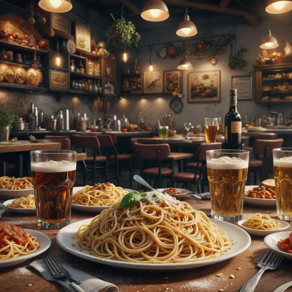 Foodie-Style Italian Spaghetti in Super-Realistic Close-Up