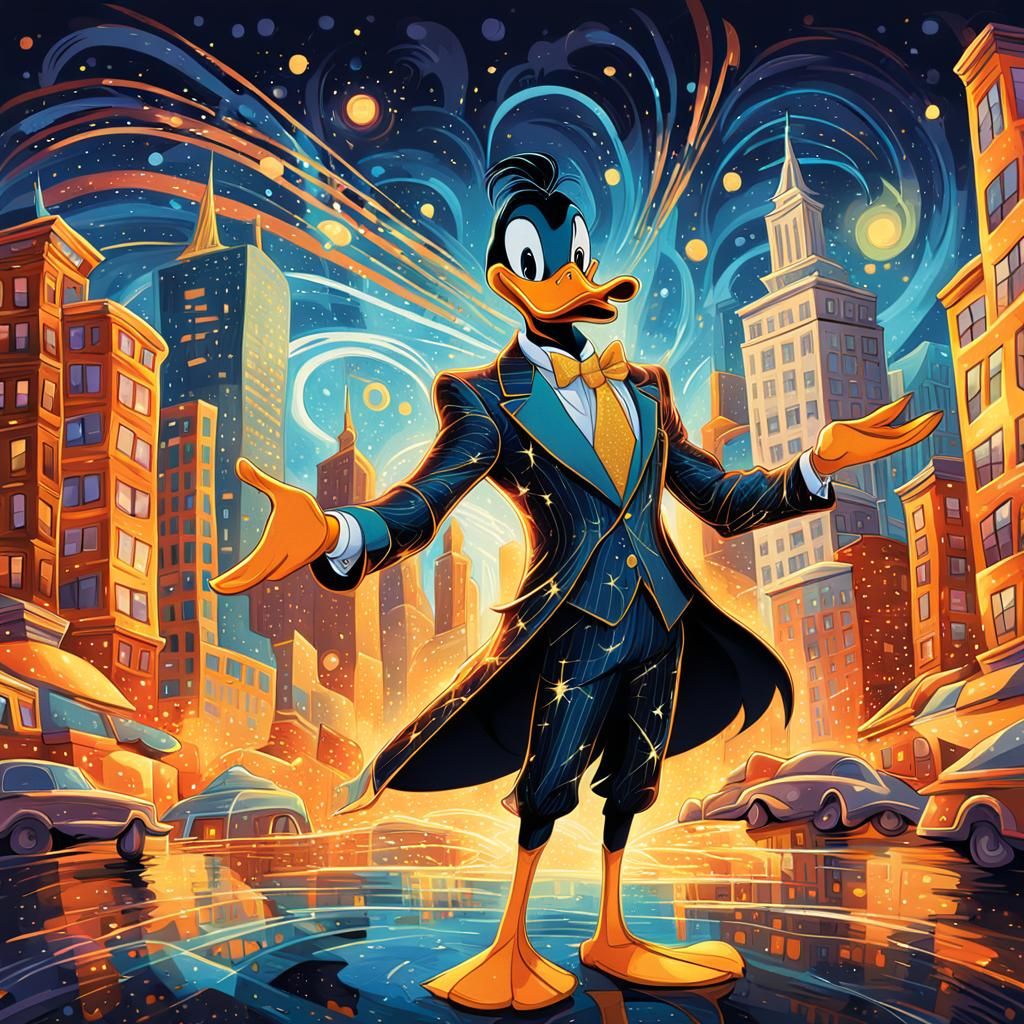 Daffy Duck's Whimsical Cartoon Cityscape