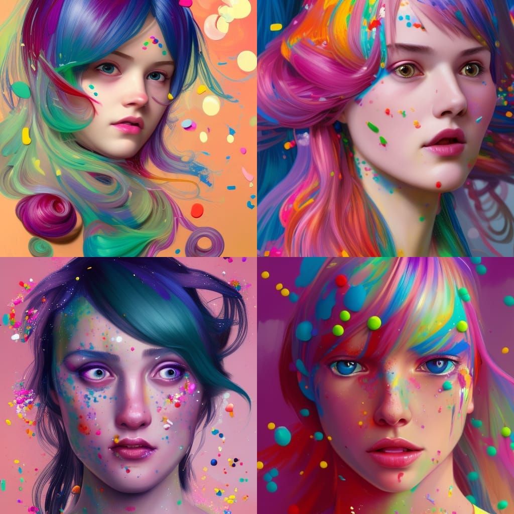 Colorful Webtoon Girl with Candy Hair, 8K