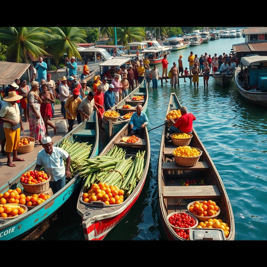Cuban Market Scene: Joyful Commerce on Havana Coast