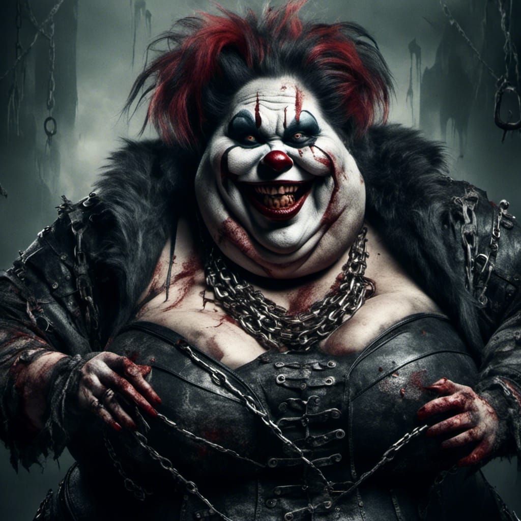 Macabre Zombie Clown Woman in Digital Painting