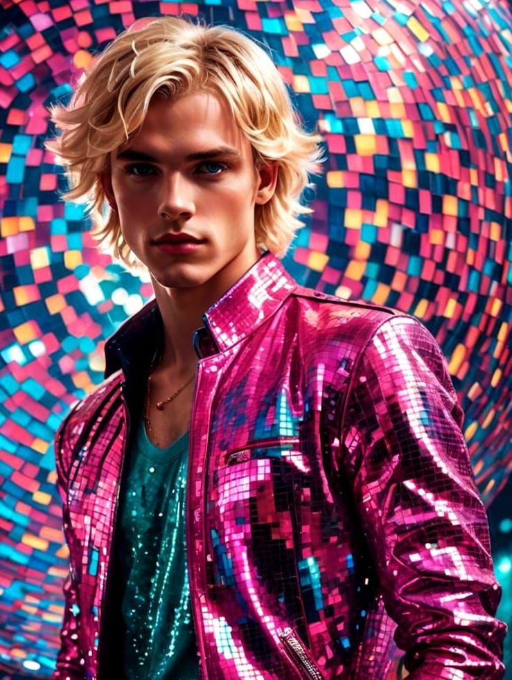 Blond Heartthrob with Disco Ball, Fantasy Art