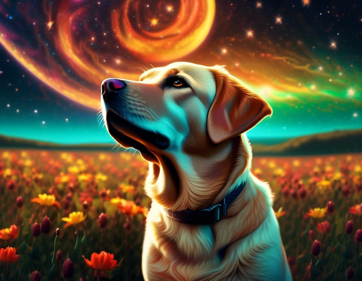 A Labrador looking up at the stars.